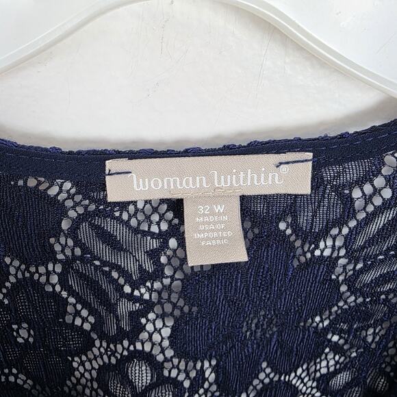 Woman Within Blue Floral Lace Stretchy Elegant Feminine Cardigan Size 32W - Picture 3 of 8